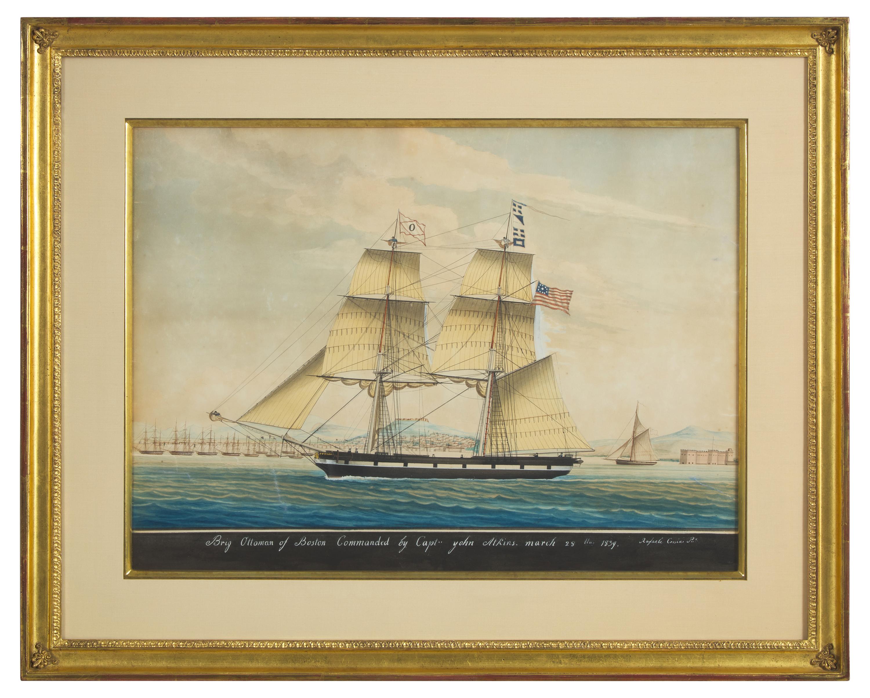 Rafaele Corsini (Italian, active 1830-1880), The Brig "Ottoman" of Boston in the Bay of Naples