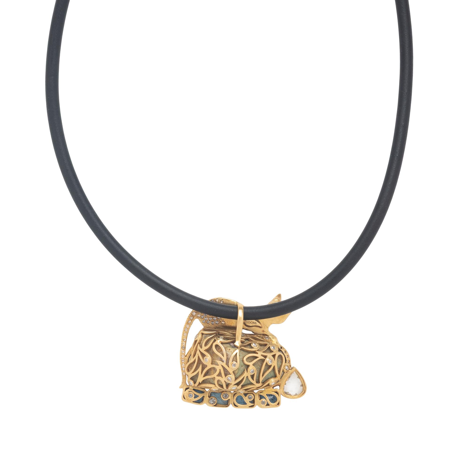 Coomi, Egyptian Scarab, Diamond, and Yellow Gold Cat Necklace