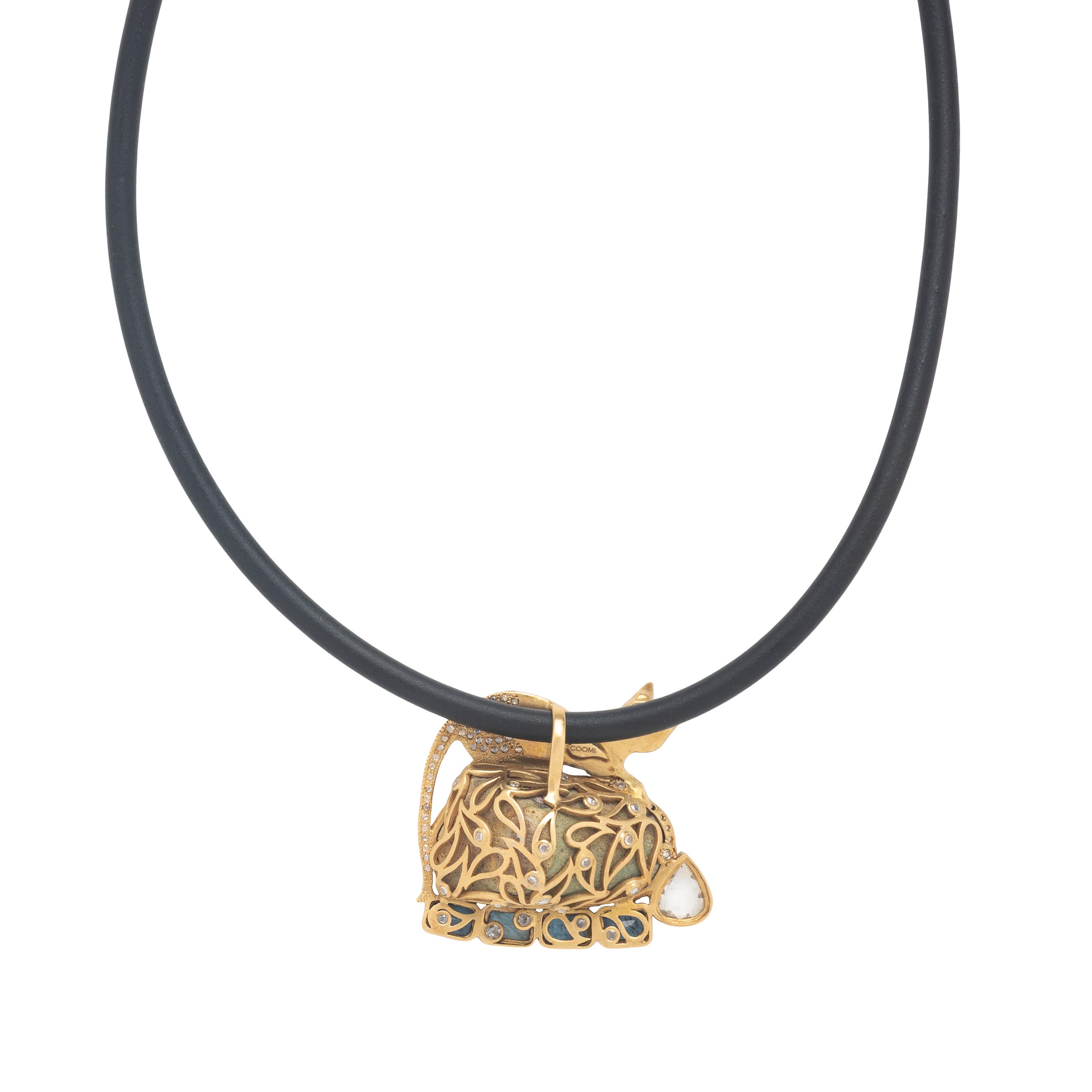 Coomi, Egyptian Scarab, Diamond, and Yellow Gold Cat Necklace