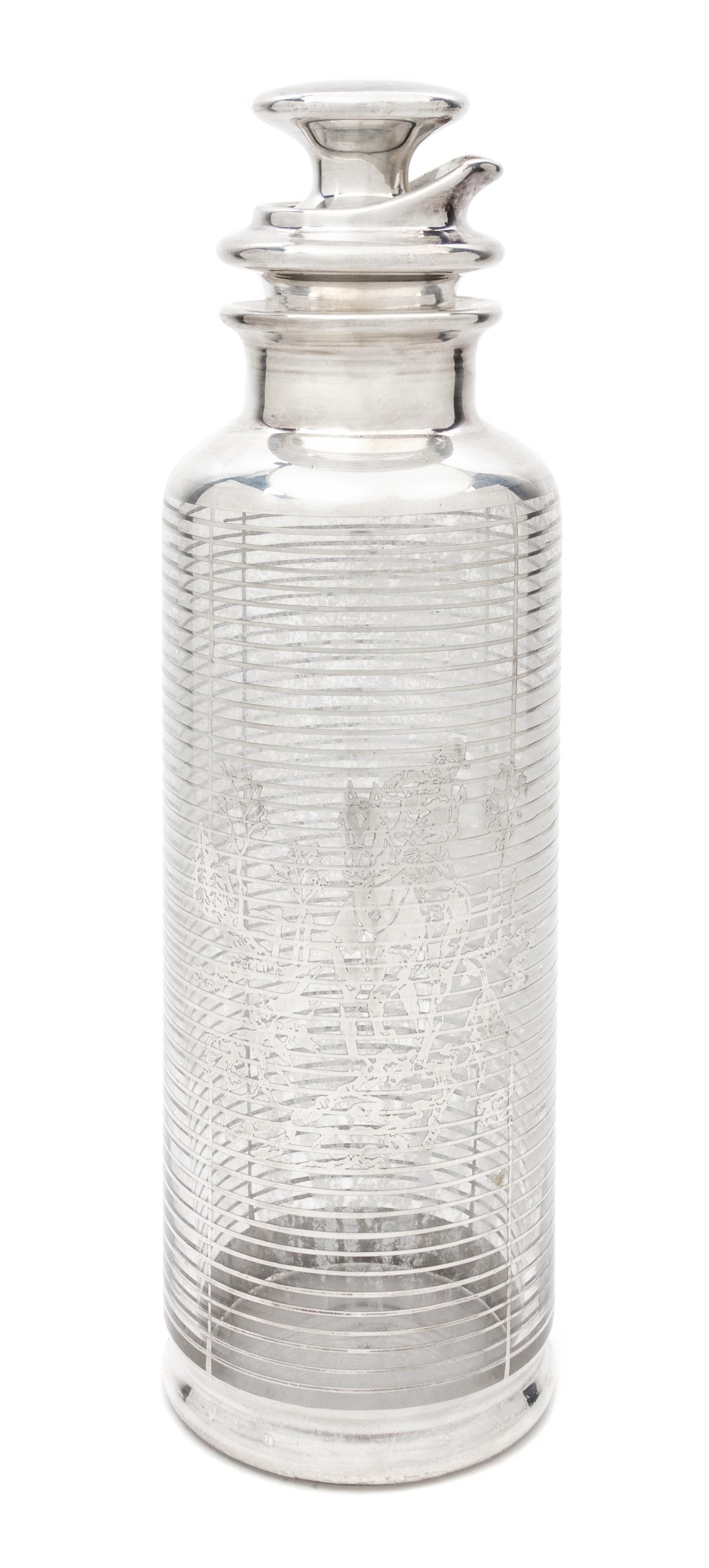 A Silver Overlay Glass Cocktail Server Height 13 7/8 inches.