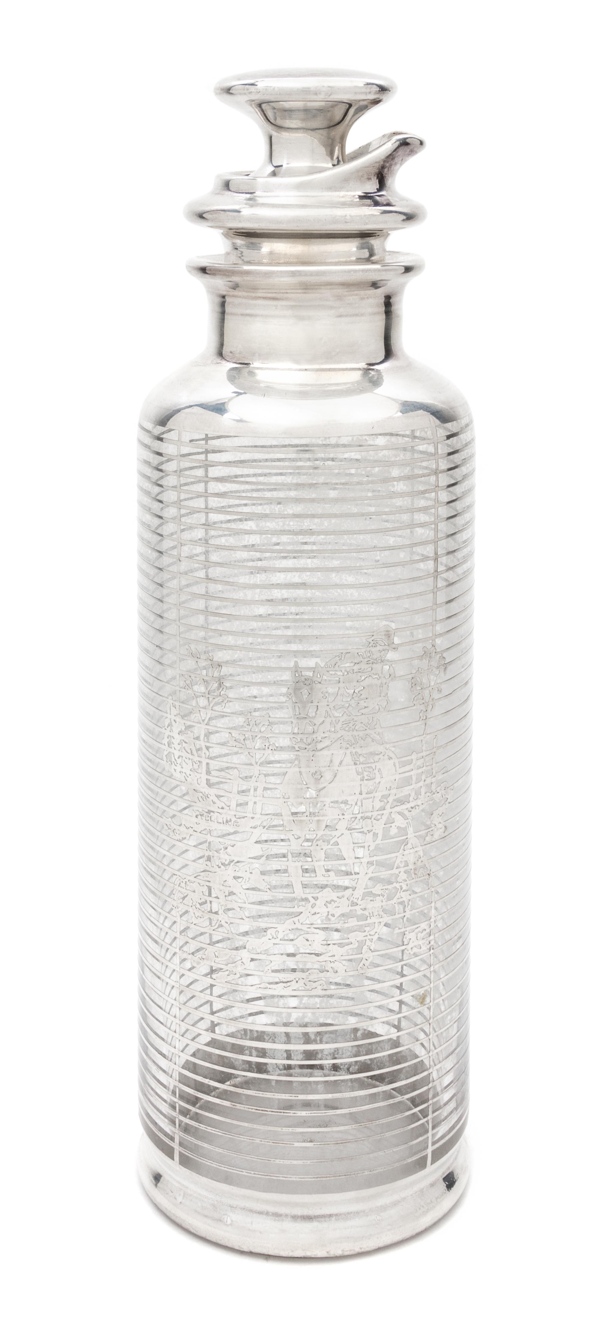A Silver Overlay Glass Cocktail Server Height 13 7/8 inches.