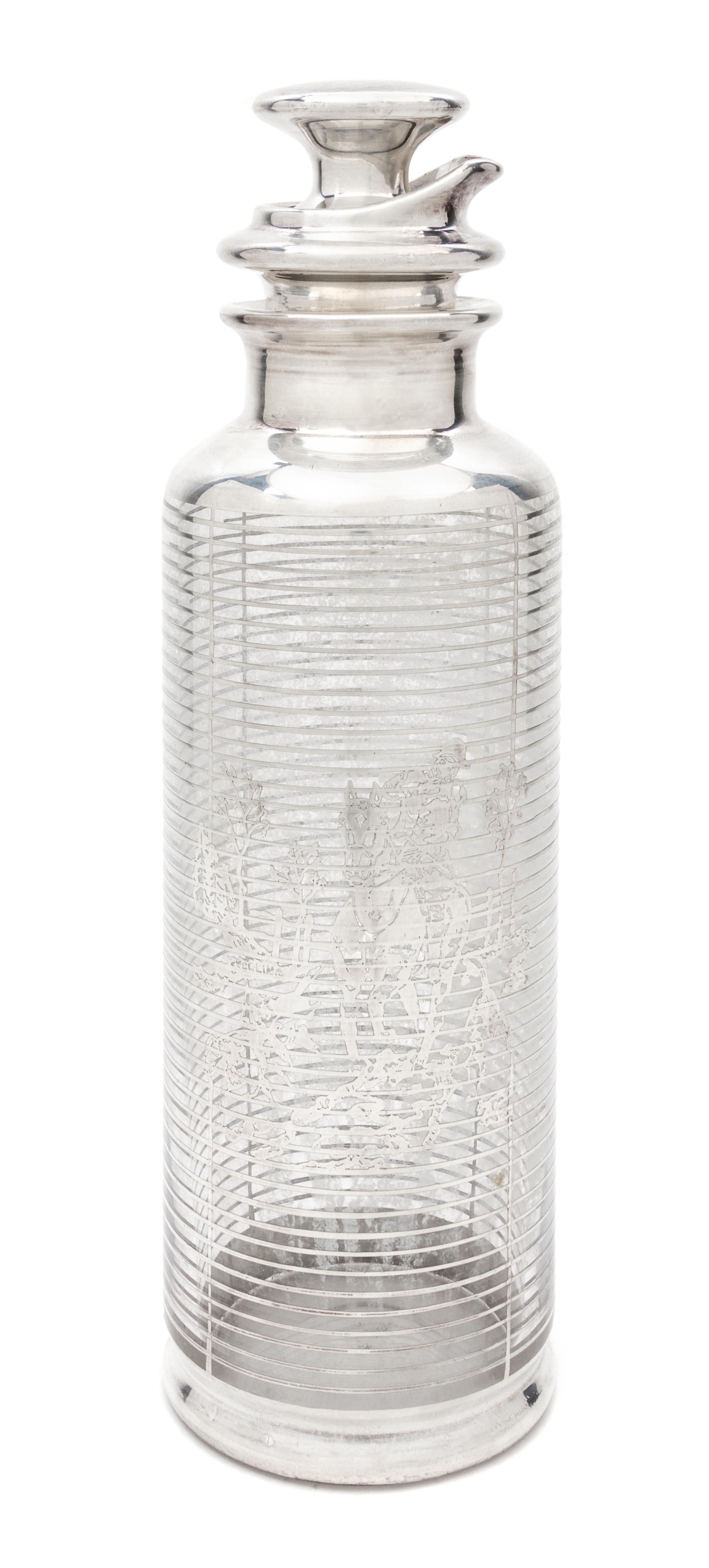 A Silver Overlay Glass Cocktail Server Height 13 7/8 inches.