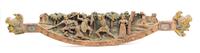 A Continental Polychrome Carved Wood Panel Width 35 1/4 inches.