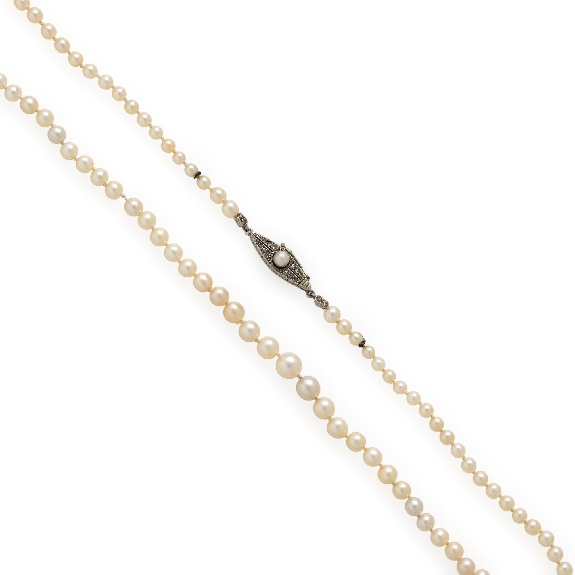 Cultured Pearl Necklace with Diamond and Platinum Clasp