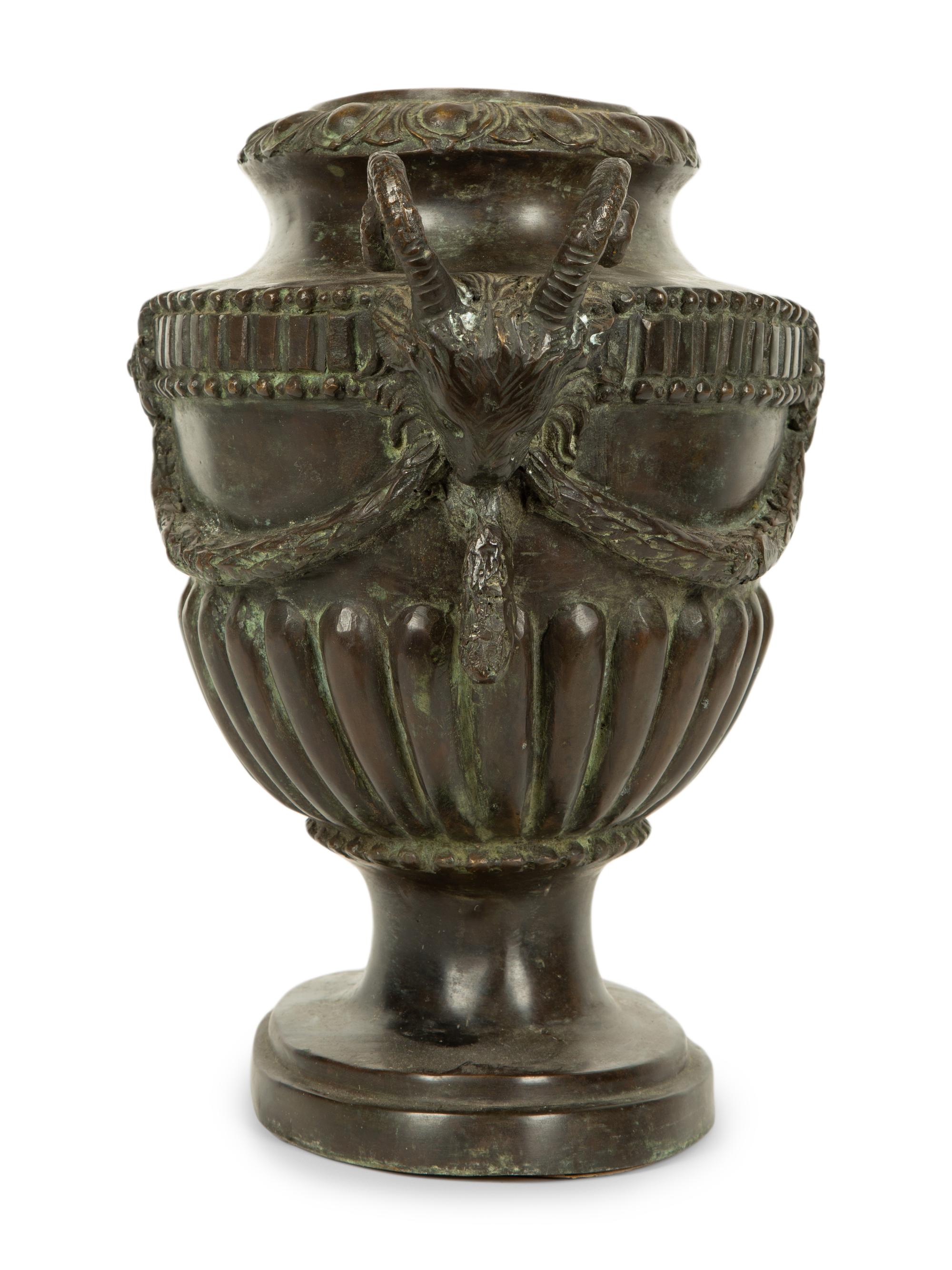 A Neoclassical Style Bronze Urn with Ram Mask Handles — 20TH CENTURY