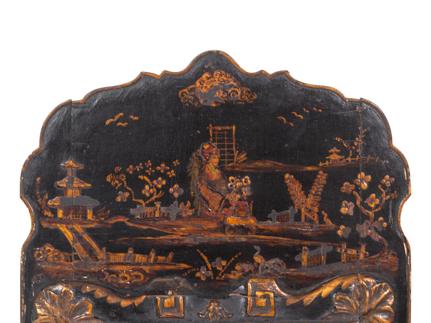 A Pair of Queen Anne Style Black Japanned Mirrors