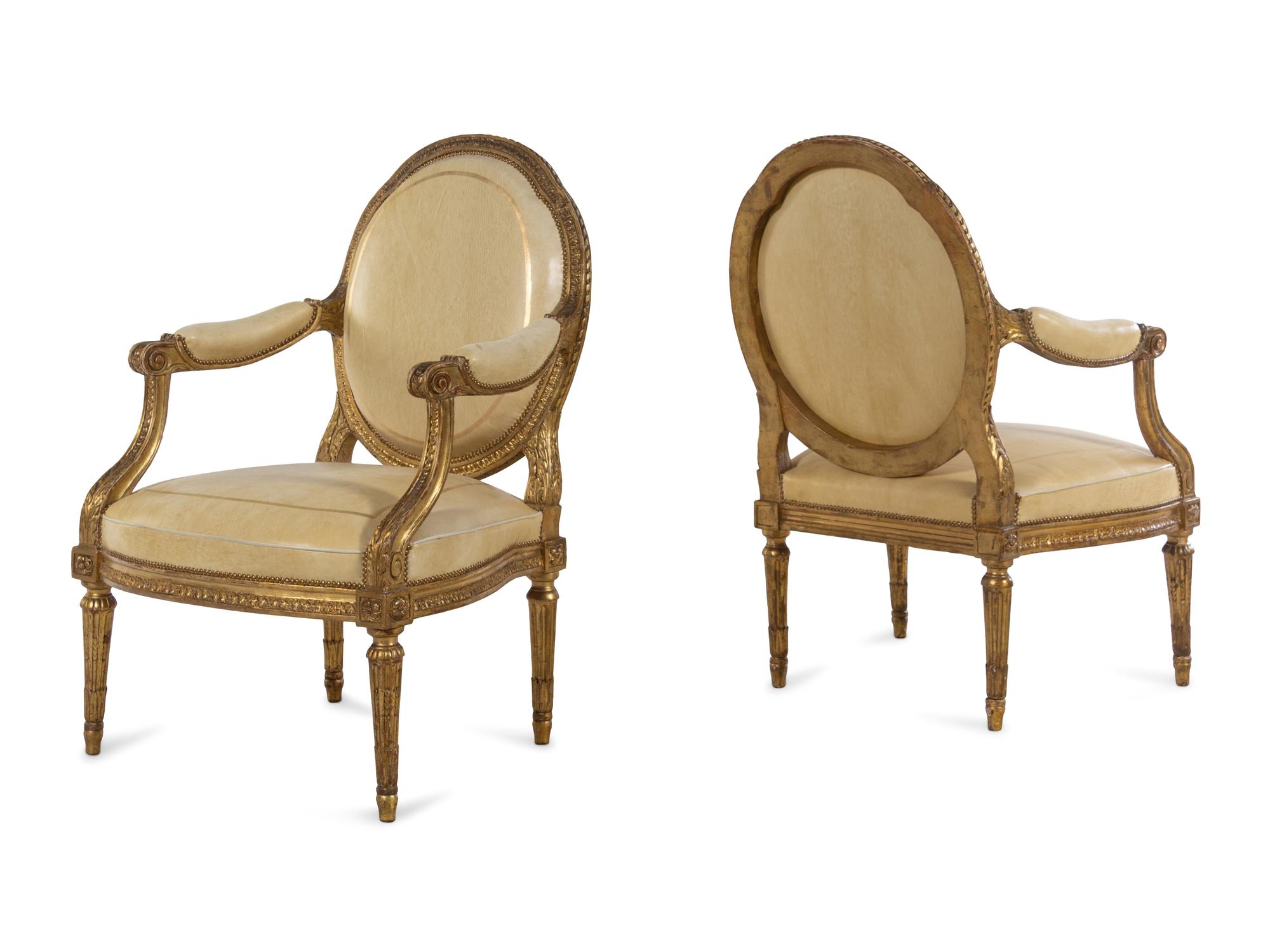 A Set of Four Louis XVI Giltwood Fauteuils