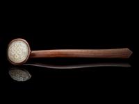 A Grey Jade Inset Hardwood Ruyi Scepter