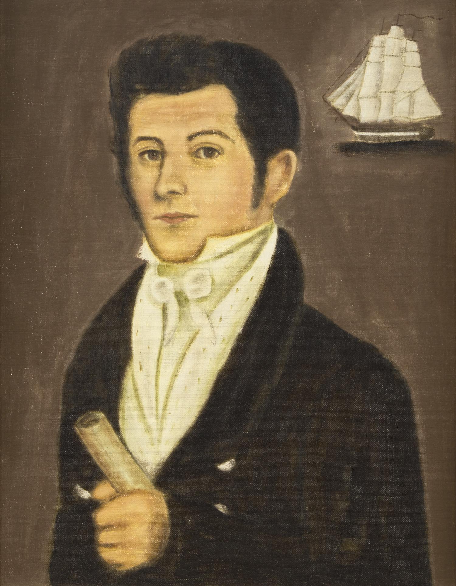 American School 20th century, Portrait of a Man with Ship