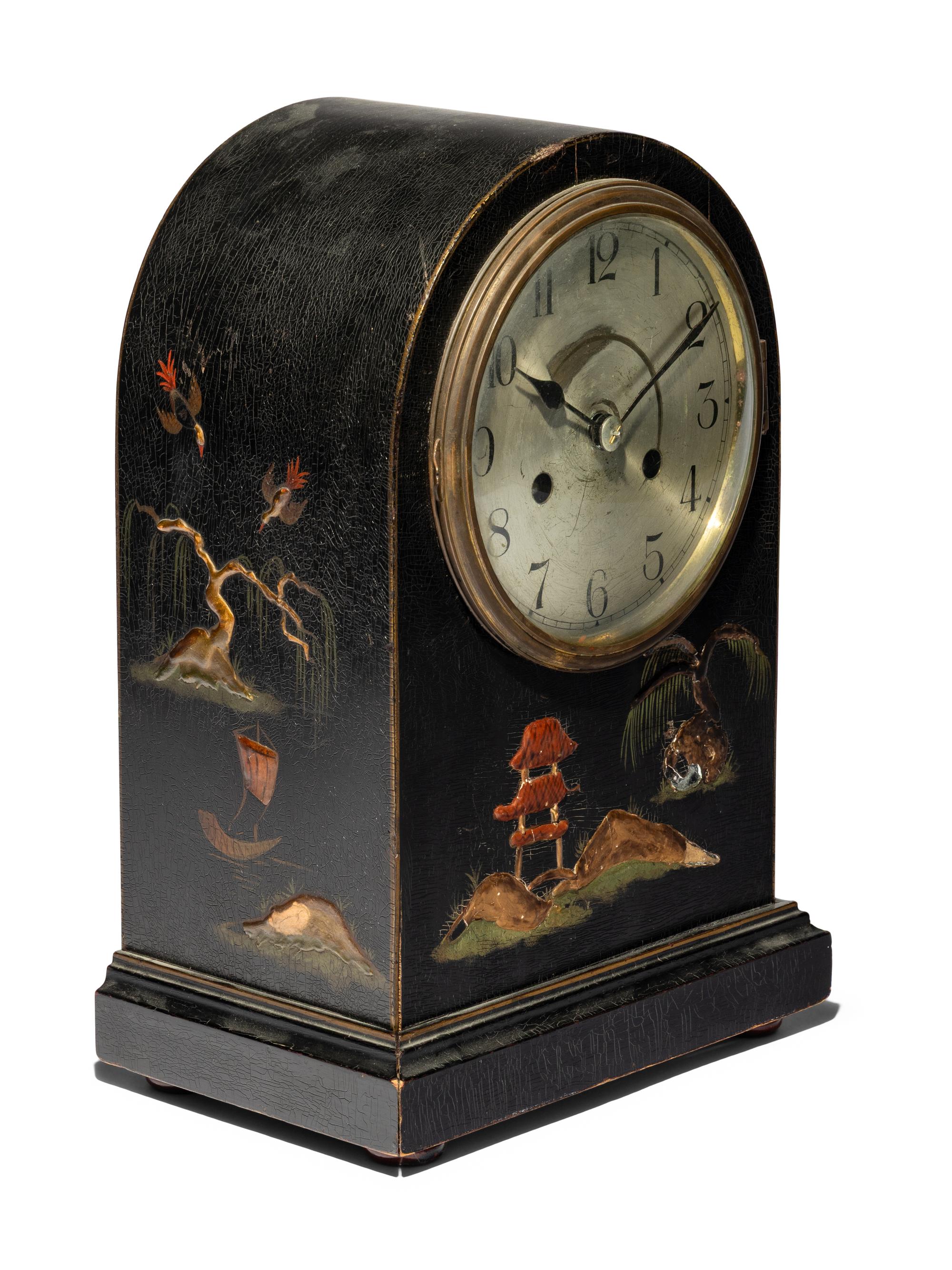An English Black Japanned Mantel Clock