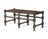 A Charles II Carved and Caned Walnut Bench, Late 17th Century