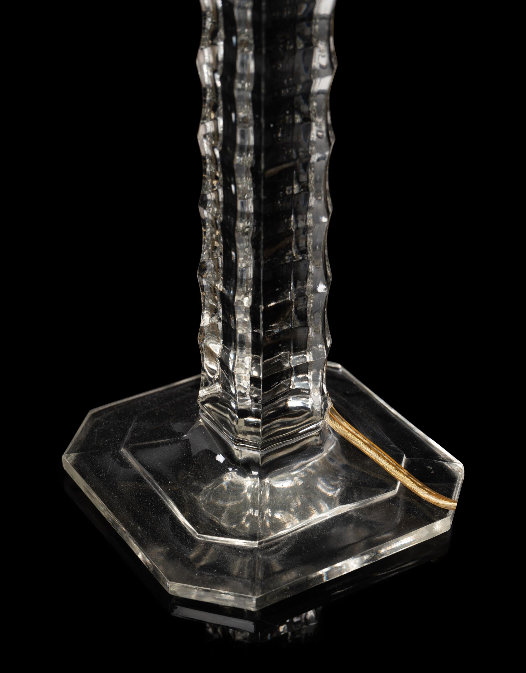 APPROVED FOR DONATION A Cut Glass Candlestick Mounted as a Lamp