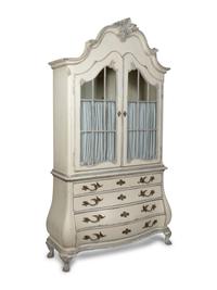 A French Provincial Blue and White Painted Armoire with Bombe Base — 19TH CENTURY