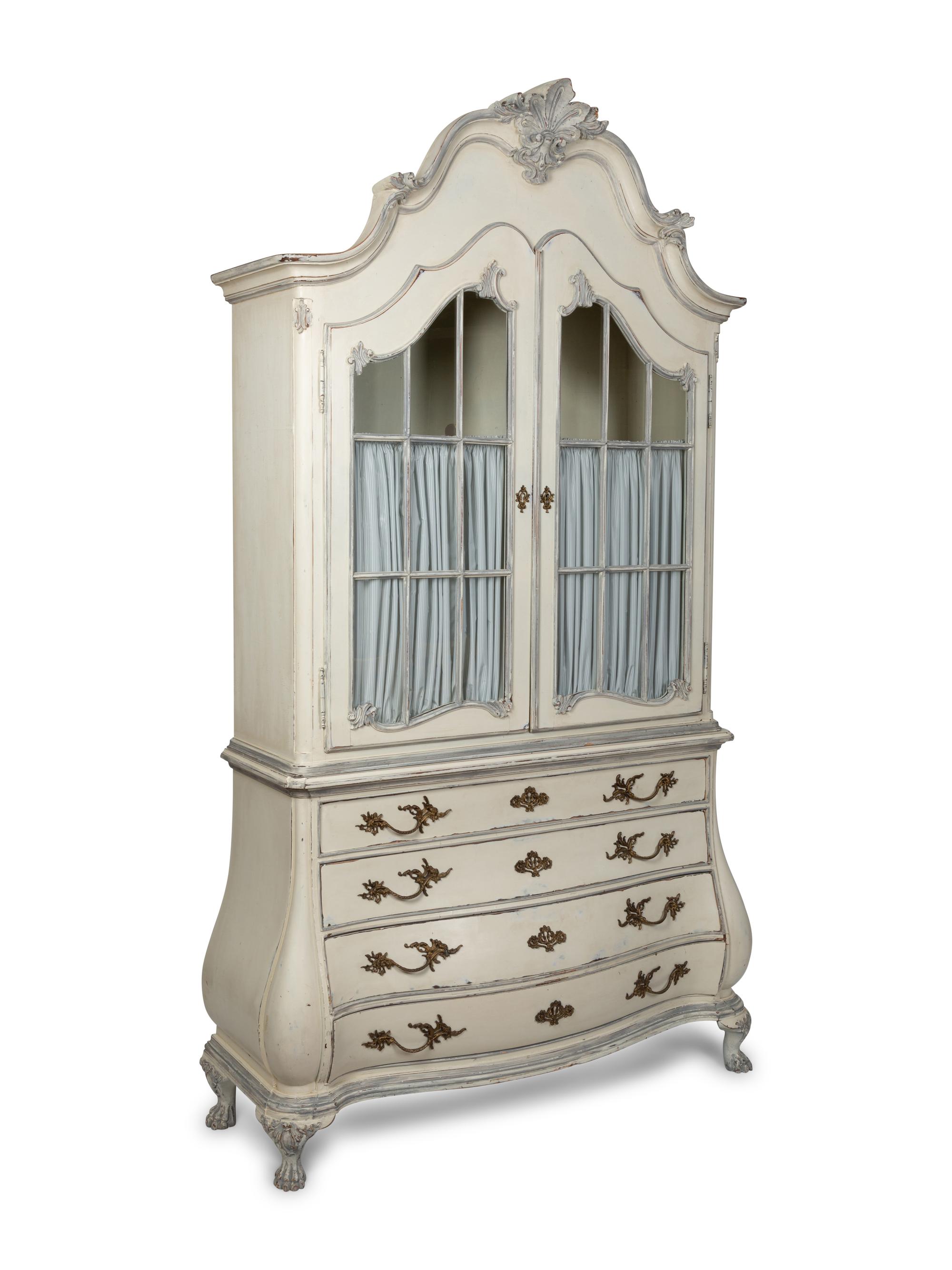A French Provincial Blue and White Painted Armoire with Bombe Base — 19TH CENTURY
