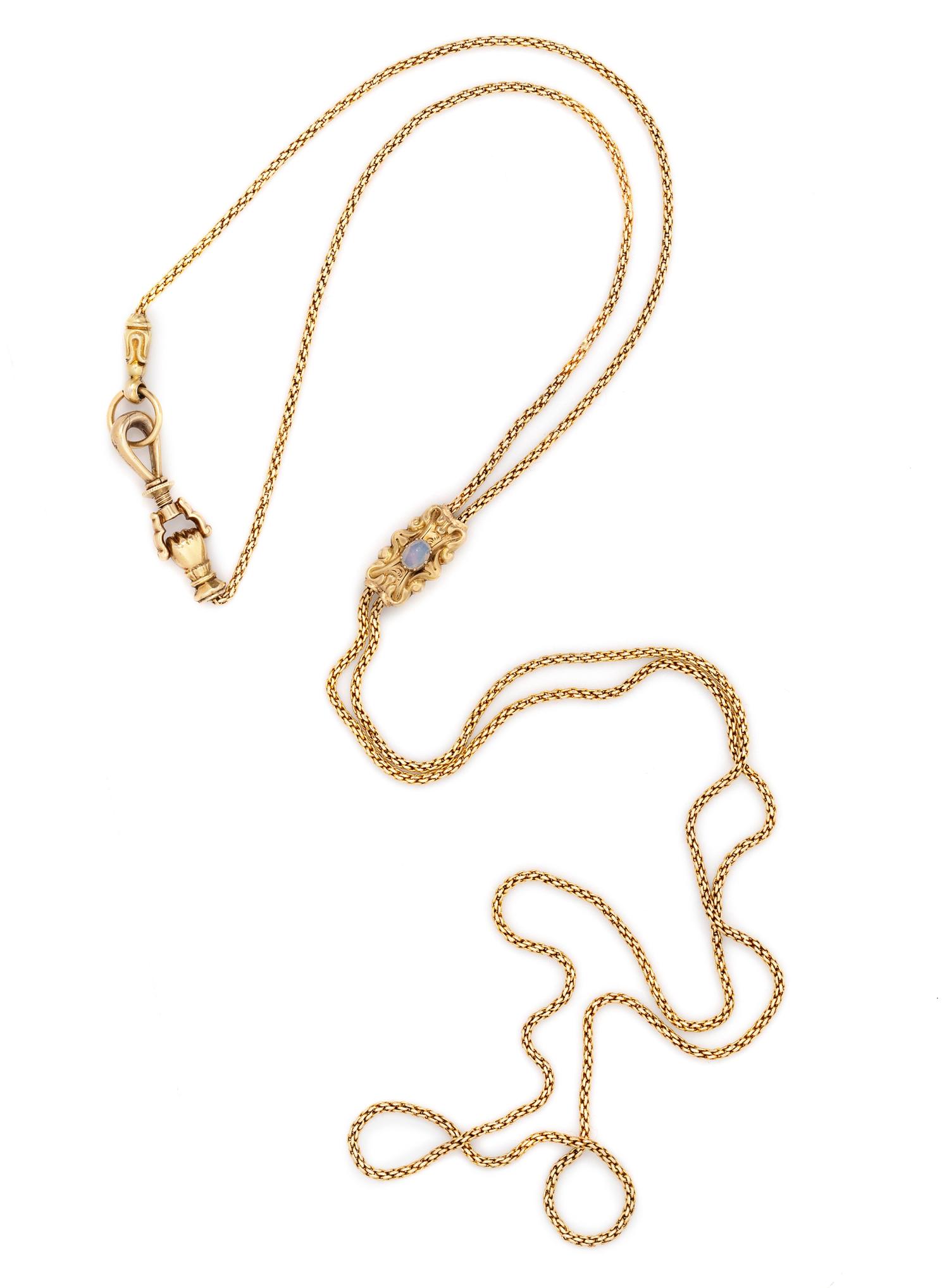 Victorian, Gold and Opal Longchain and Slide Necklace