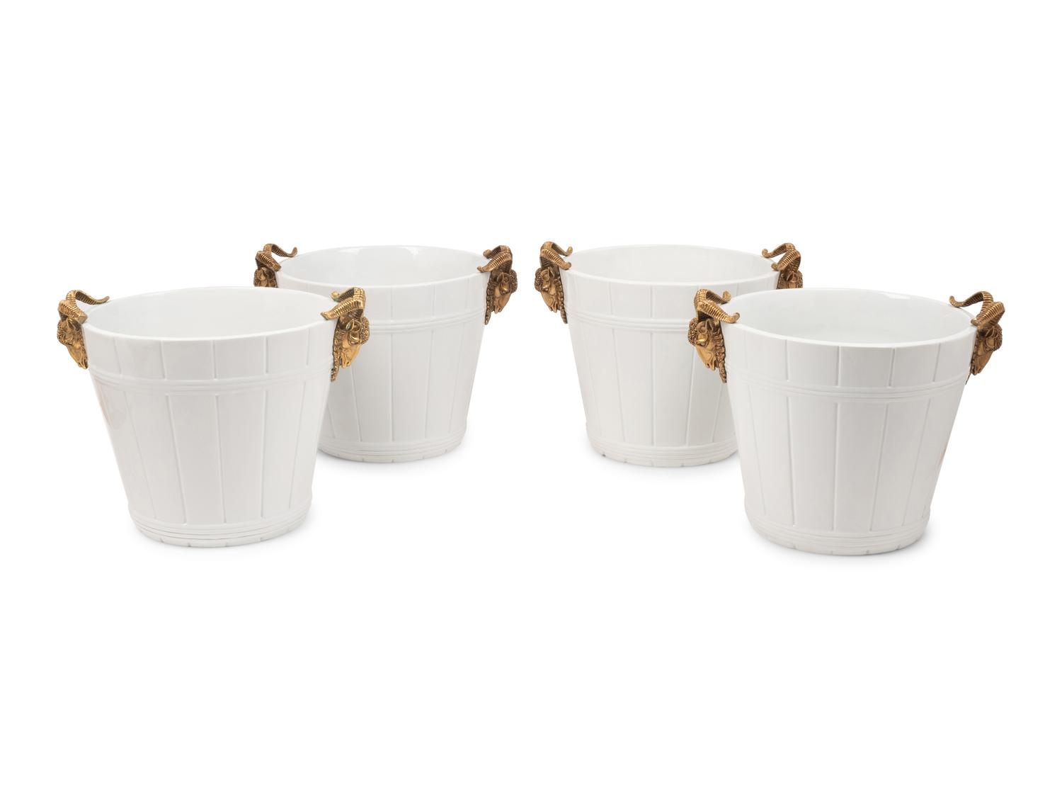 A Set of Four Contemporary Sèvres Style Parcel Gilt Porcelain Jardinières