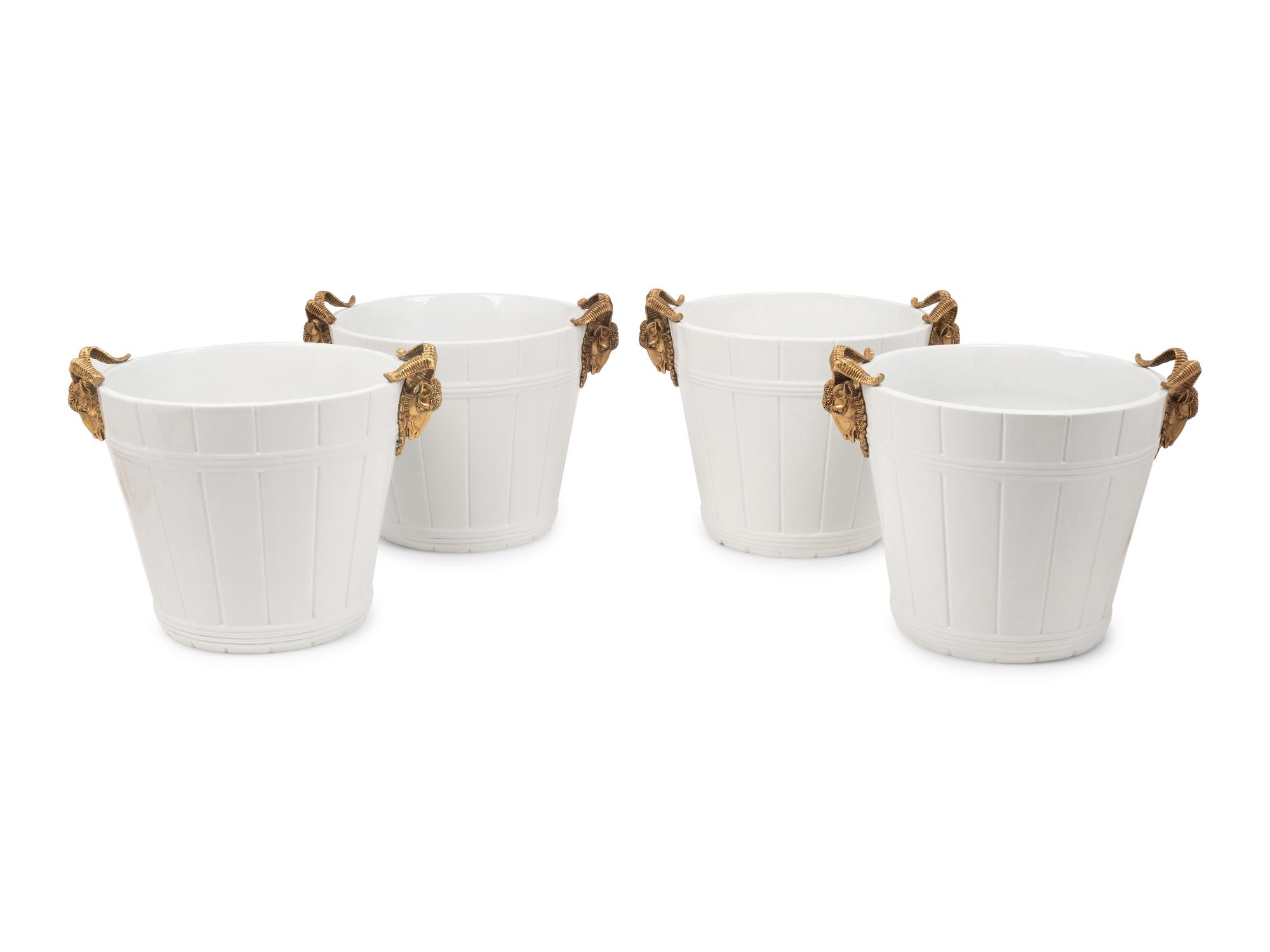 A Set of Four Contemporary Sèvres Style Parcel Gilt Porcelain Jardinières