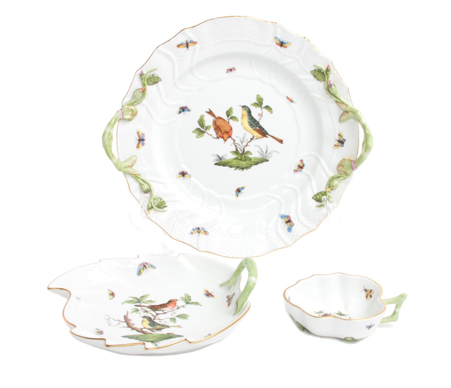 A Group of Three Herend Porcelain Serving Dishes Width of first 12 3/4 inches.