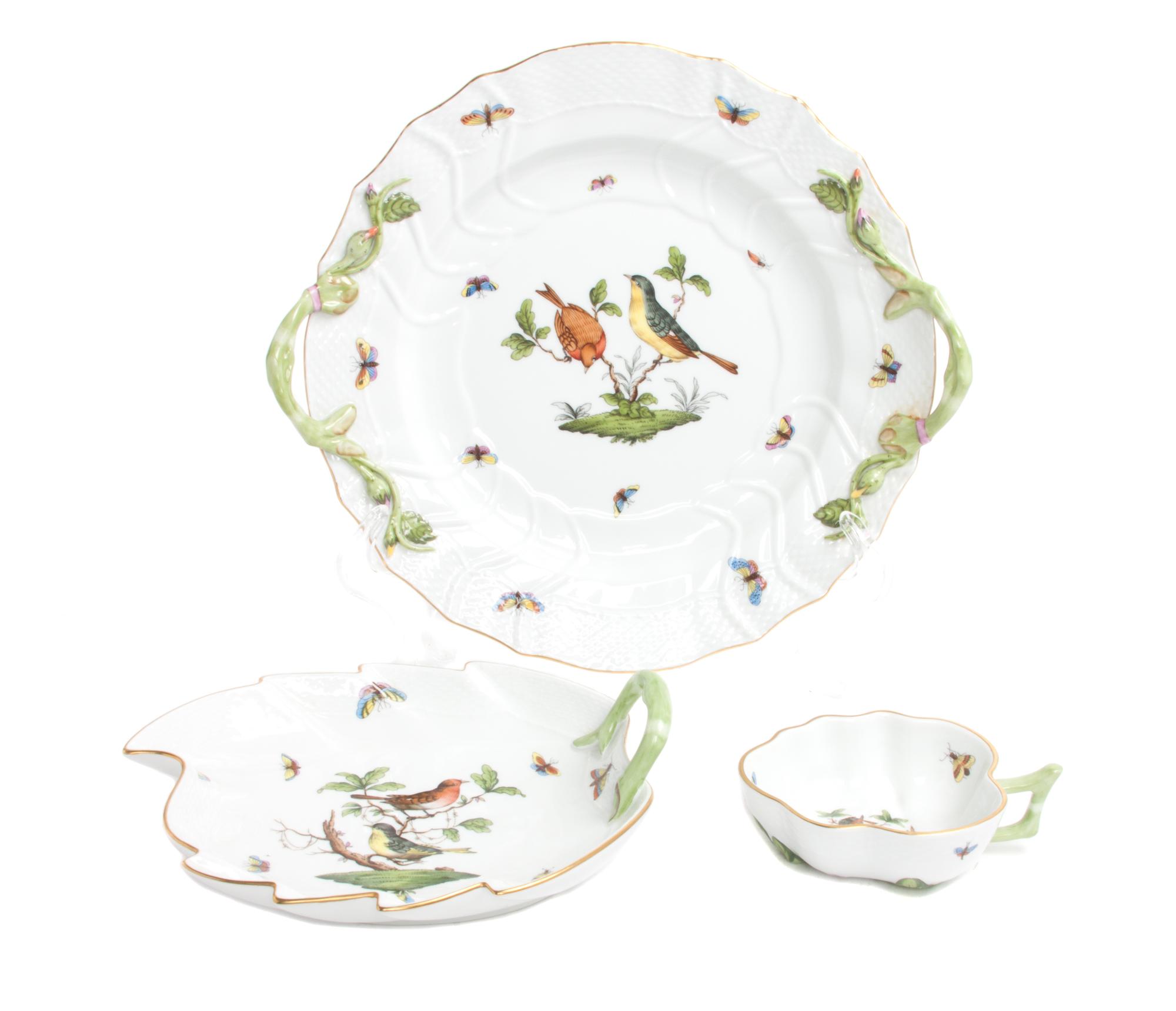 A Group of Three Herend Porcelain Serving Dishes Width of first 12 3/4 inches.