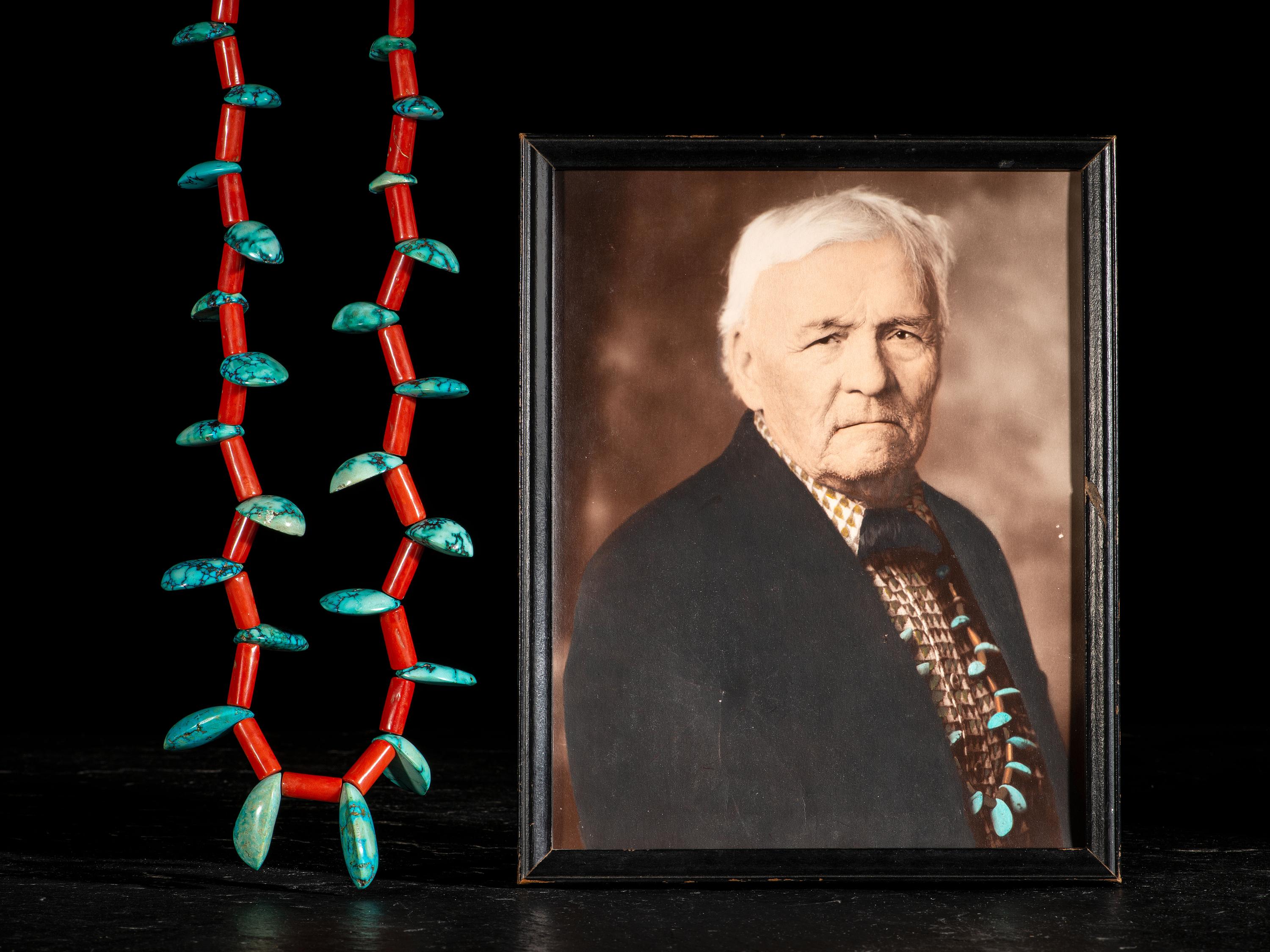 Turquoise and Coral Necklace from Asa Glascock Trading Post, Gallup, New Mexico