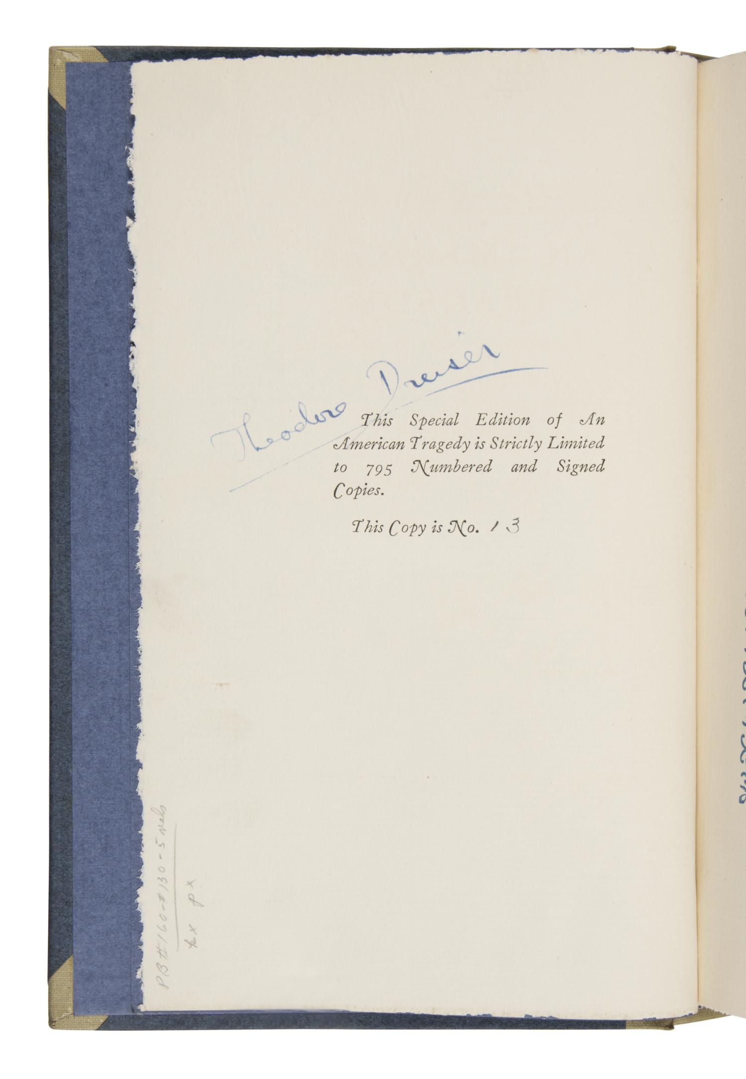 Dreiser, Theodore (1871-1945). An American Tragedy . New York: Boni & Liveright, 1925.