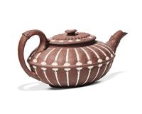 A Wedgwood Brown Jasperware Lobed Teapot