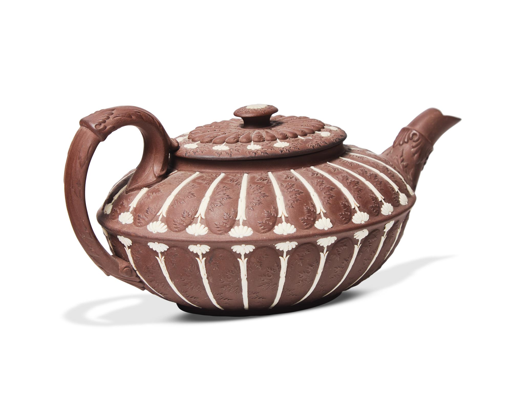 A Wedgwood Brown Jasperware Lobed Teapot