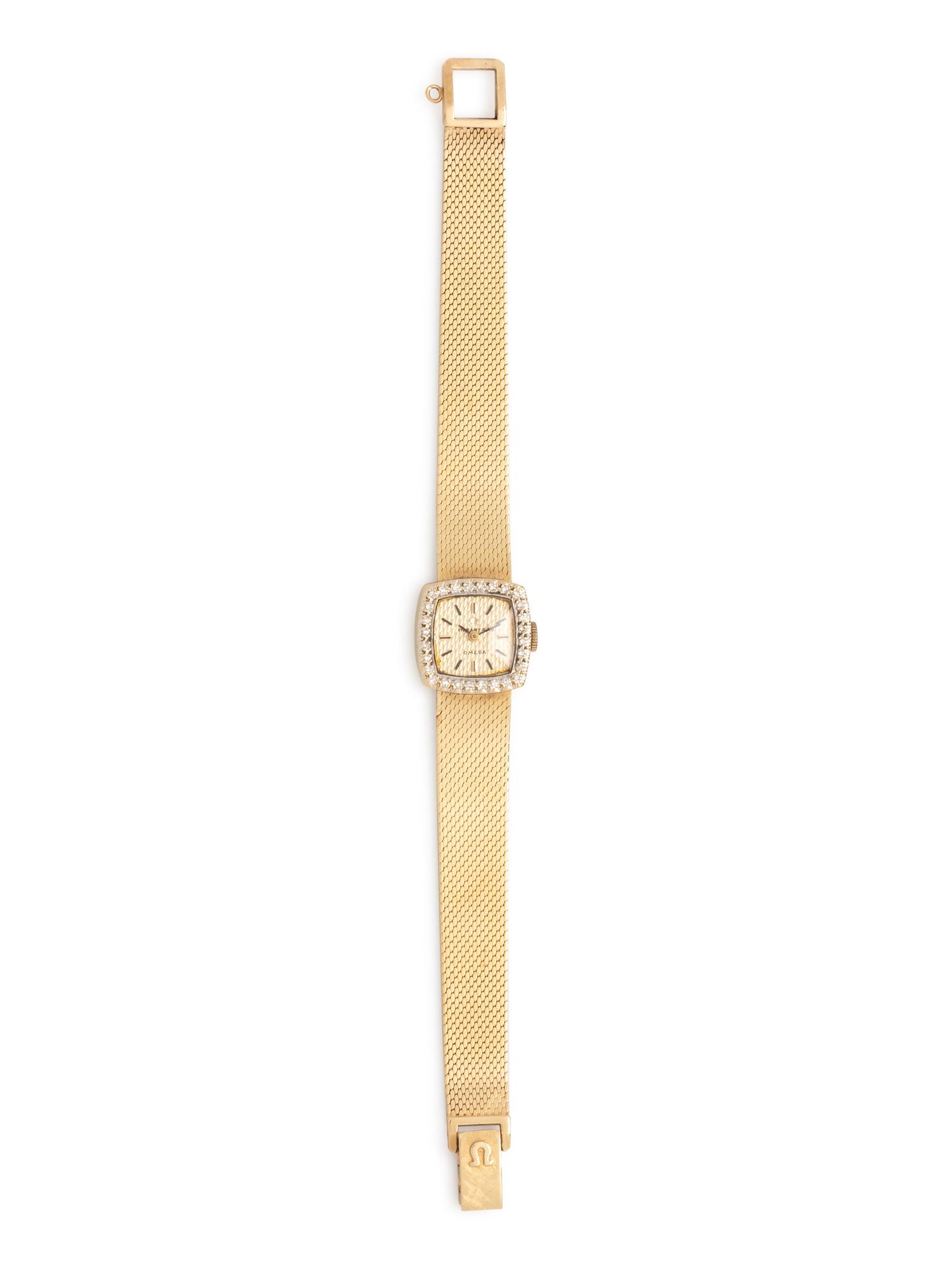 OMEGA, RETAILED BY TIFFANY & CO., 14K YELLOW GOLD AND DIAMOND WATCH