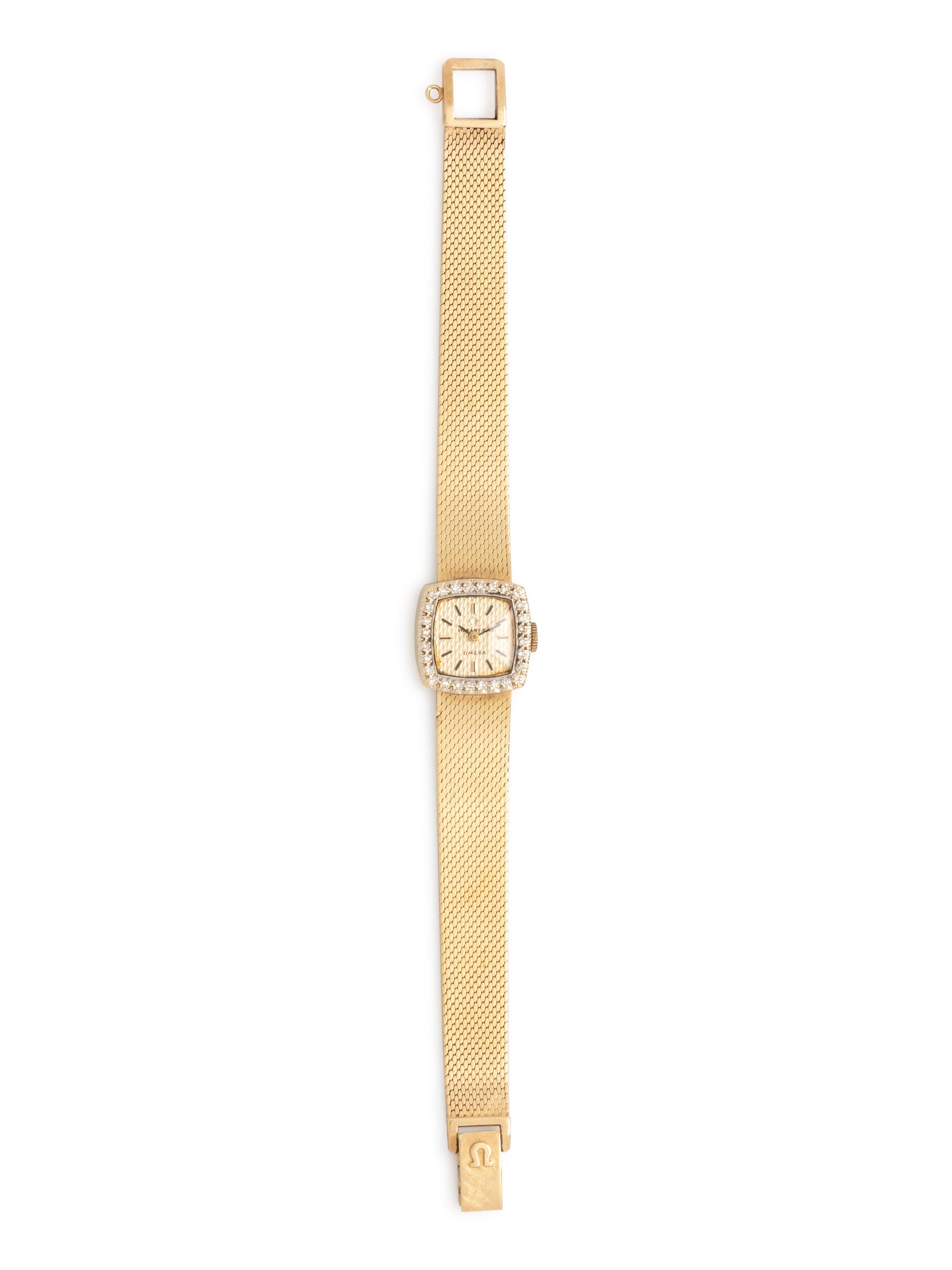 OMEGA, RETAILED BY TIFFANY & CO., 14K YELLOW GOLD AND DIAMOND WATCH