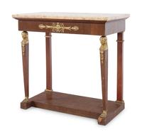An Empire Style Gilt Bronze Mounted Mahogany Marble-Top Pier Table