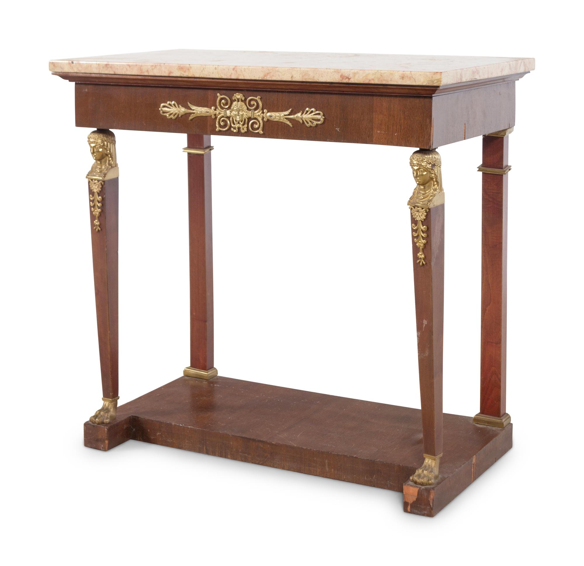 An Empire Style Gilt Bronze Mounted Mahogany Marble-Top Pier Table