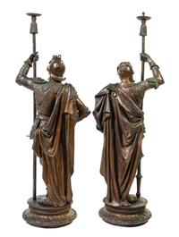 A Pair of Large Cast Metal Figural Torcheres Height 54 inches. — LATE 19TH CENTURY