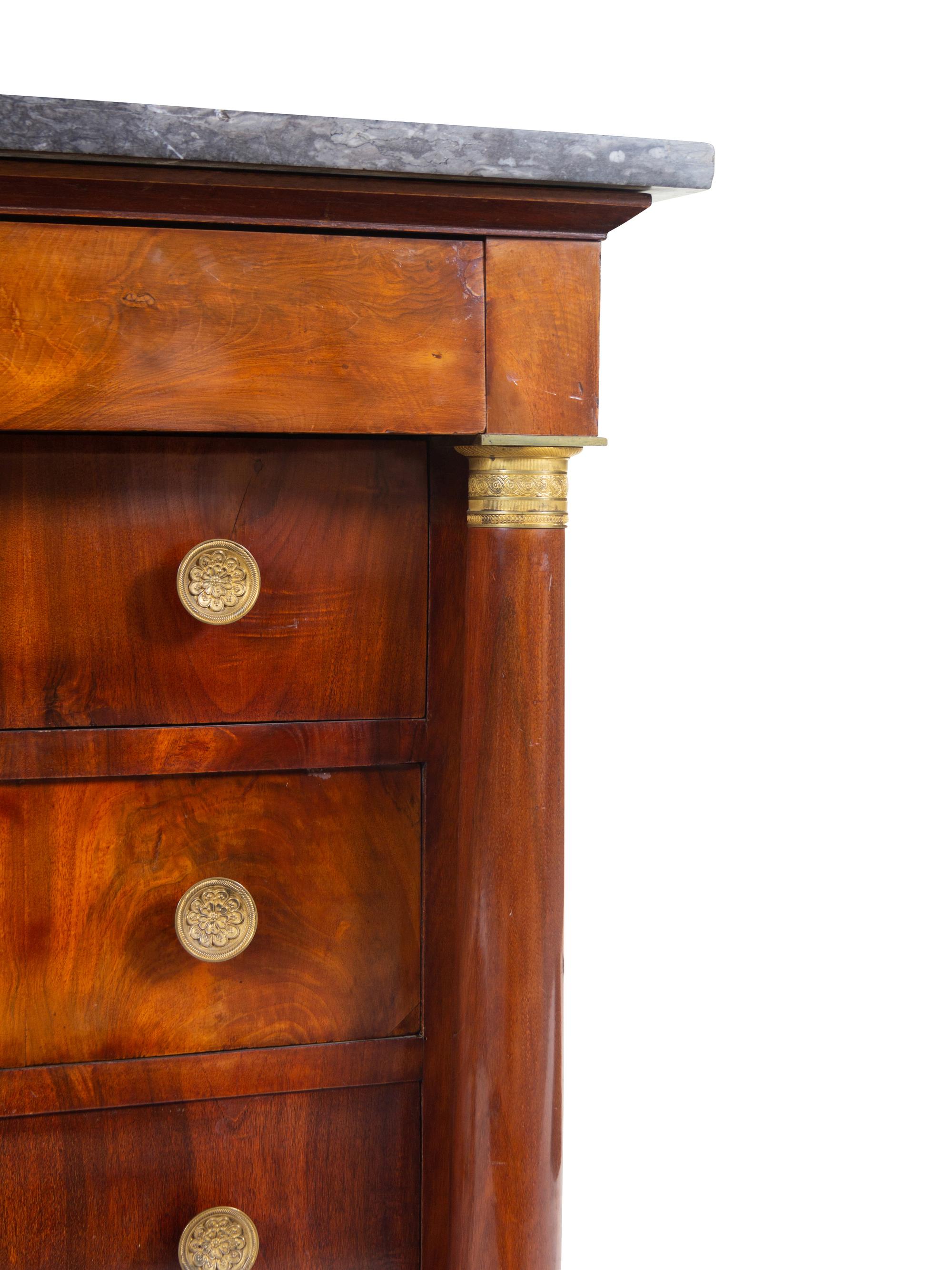 An Empire Style Gilt Metal Mounted Mahogany Marble-Top Commode