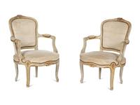 A Pair of Louis XV Style Painted Fauteuils