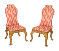 A Pair of Queen Anne Style Carved Giltwood Side Chairs