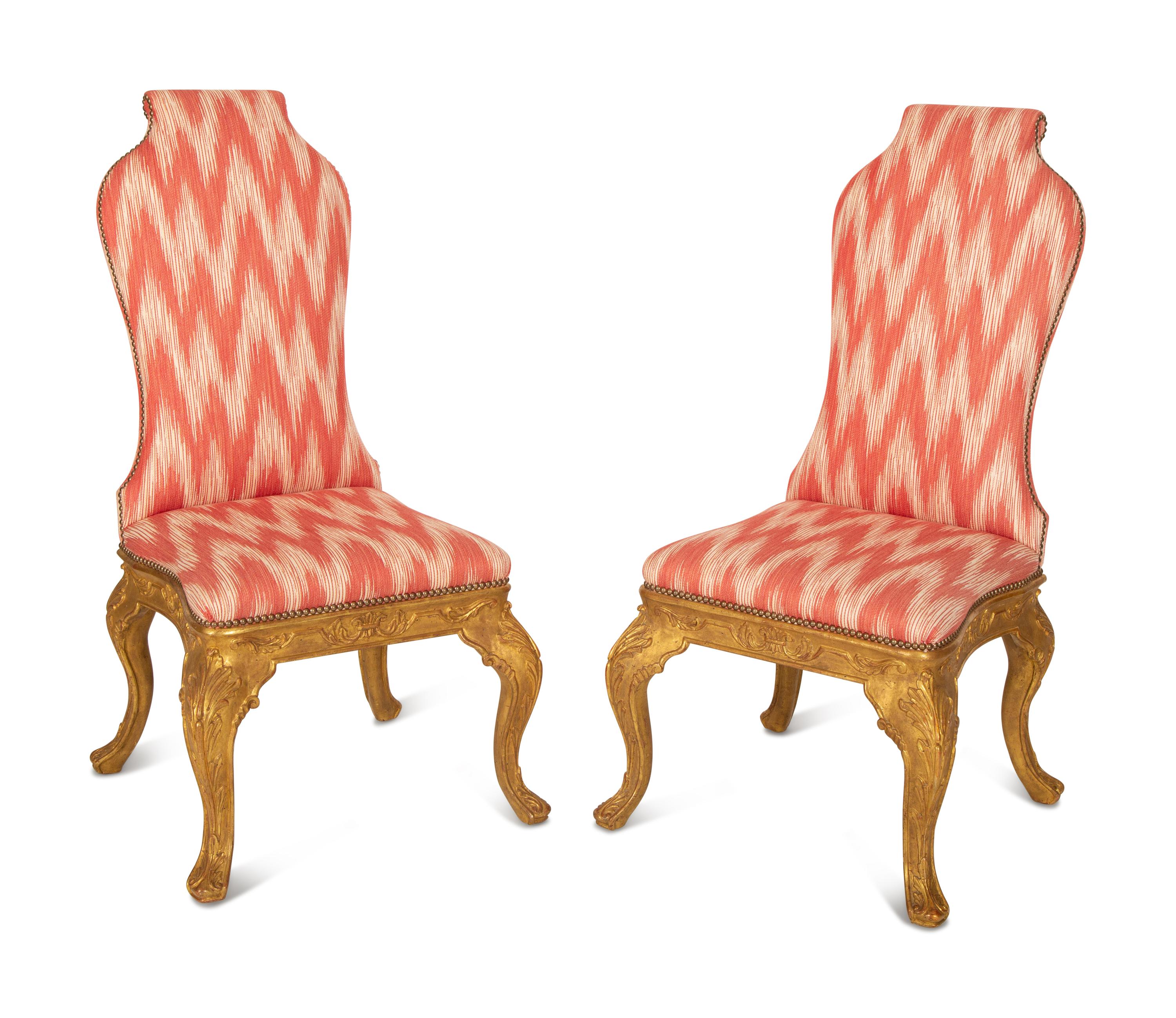 A Pair of Queen Anne Style Carved Giltwood Side Chairs