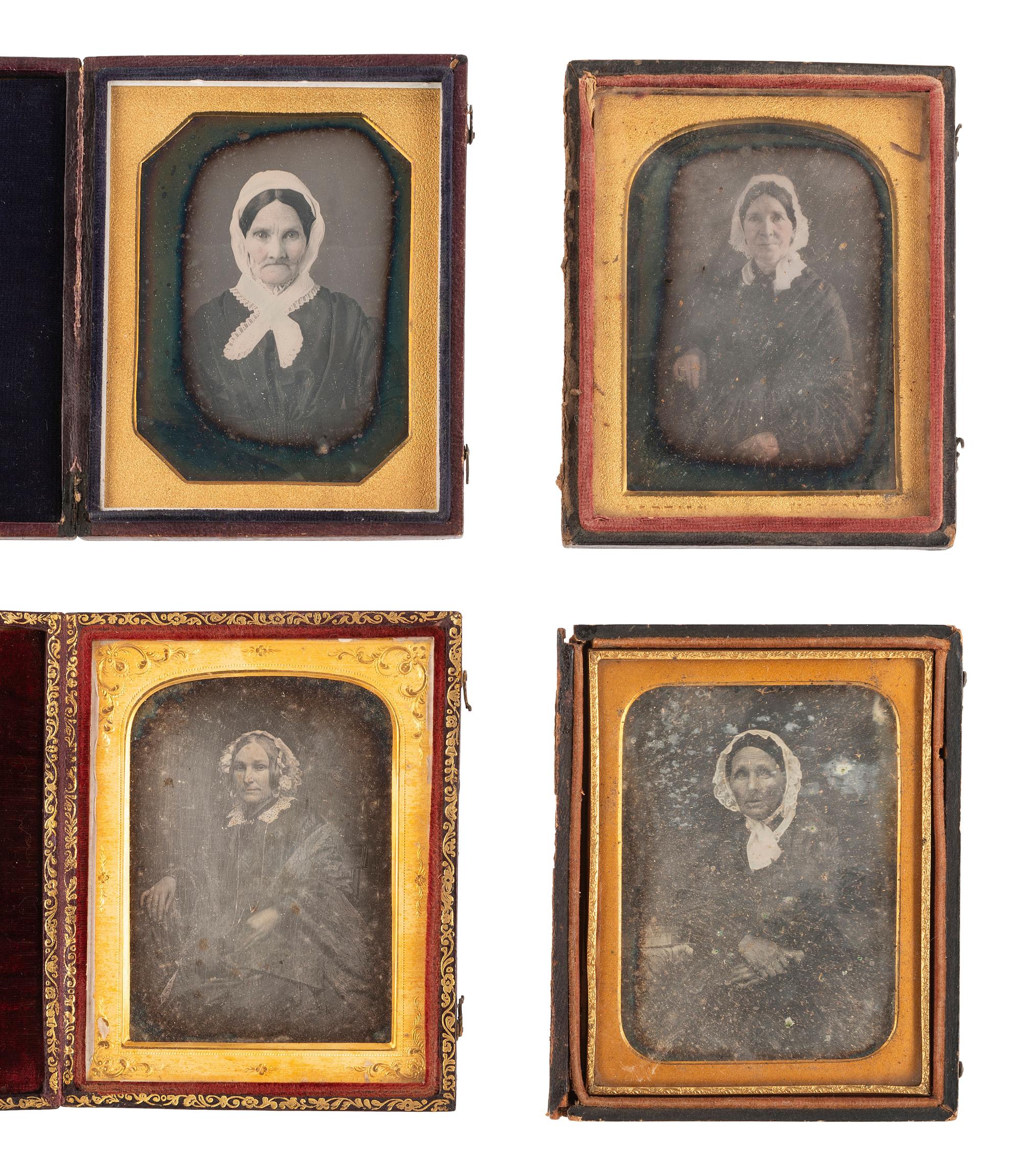 [EARLY PHOTOGRAPHY]. 17 quarter plate daguerreotypes featuring women wearing bonnets.