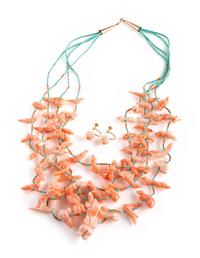 Zuni Multi-strand Fetishe Necklace, with Gold Findings, PLUS Screwback Earrings