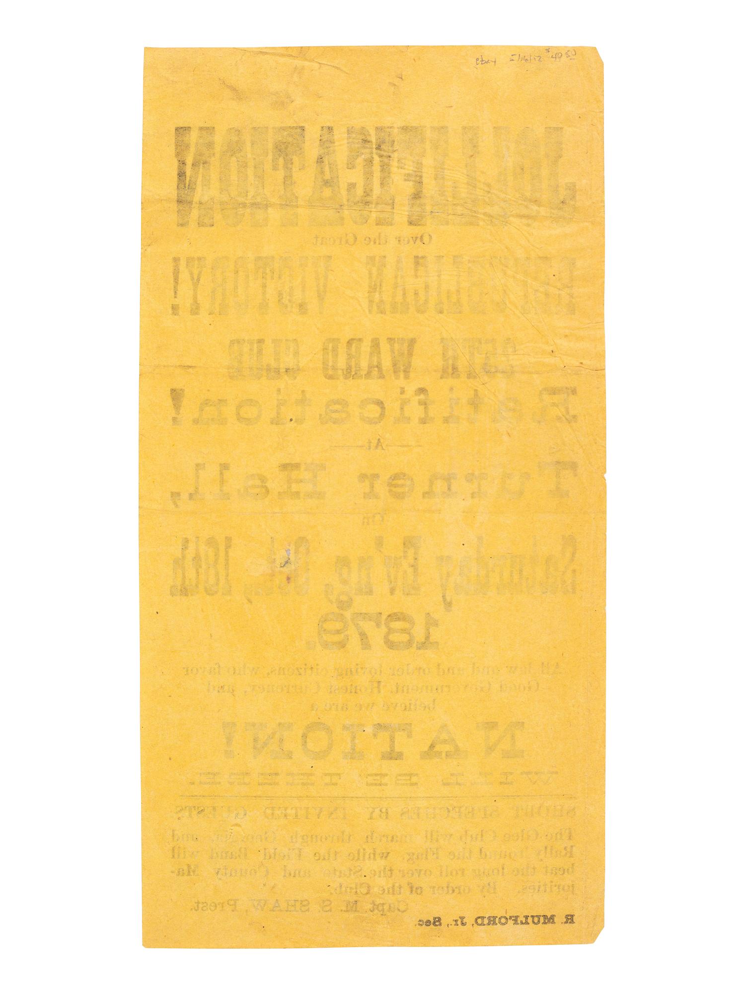 [GARFIELD, James A. (1831-1881)] Jollification Over the Great Republican Victory! [Georgia?], 1879.