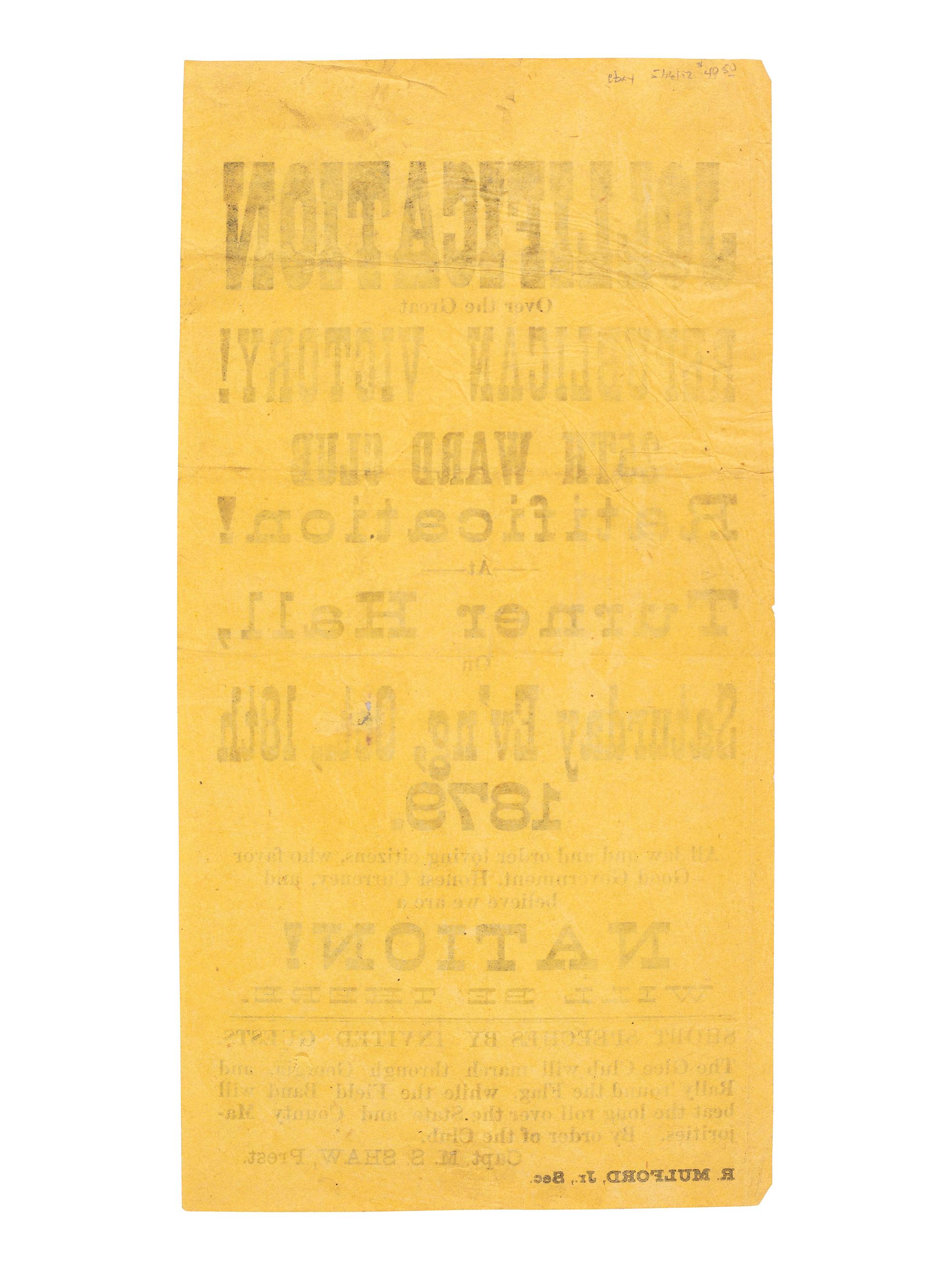 [GARFIELD, James A. (1831-1881)] Jollification Over the Great Republican Victory! [Georgia?], 1879.