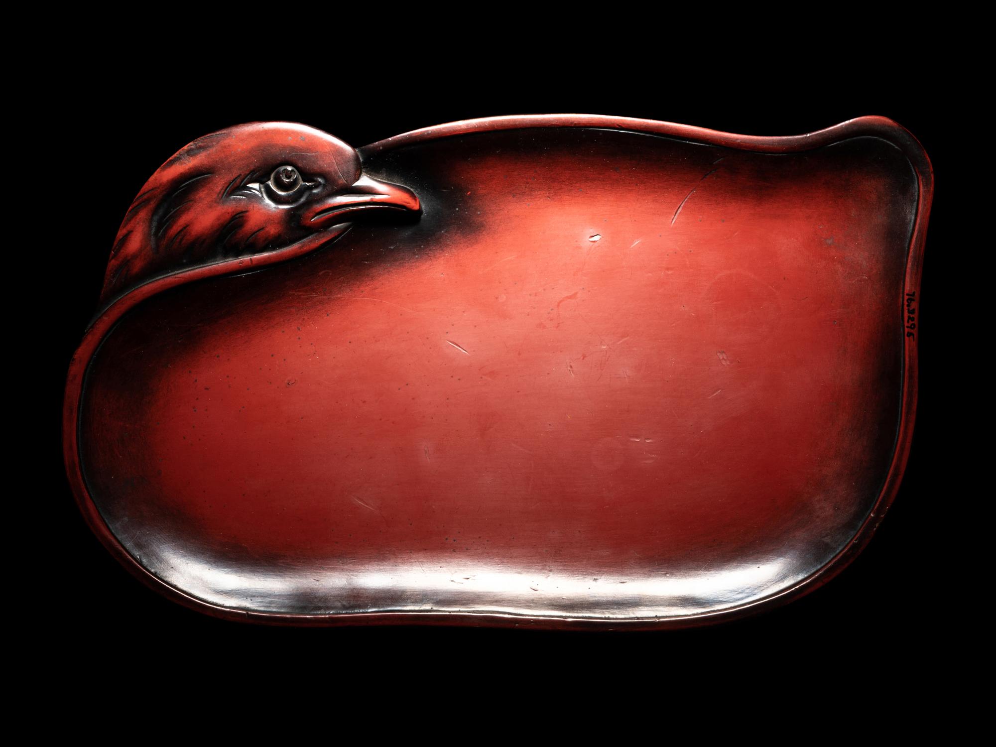 A Japanese Red Lacquer Bird-Form Dish