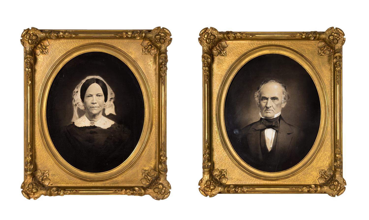 A Pair of Chalk Portraits in Giltwood Frames Height of each 20 inches (visible). — 19TH CENTURY