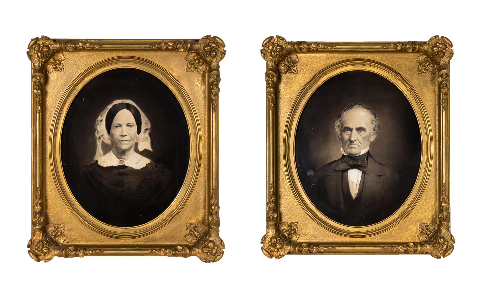 A Pair of Chalk Portraits in Giltwood Frames Height of each 20 inches (visible). — 19TH CENTURY