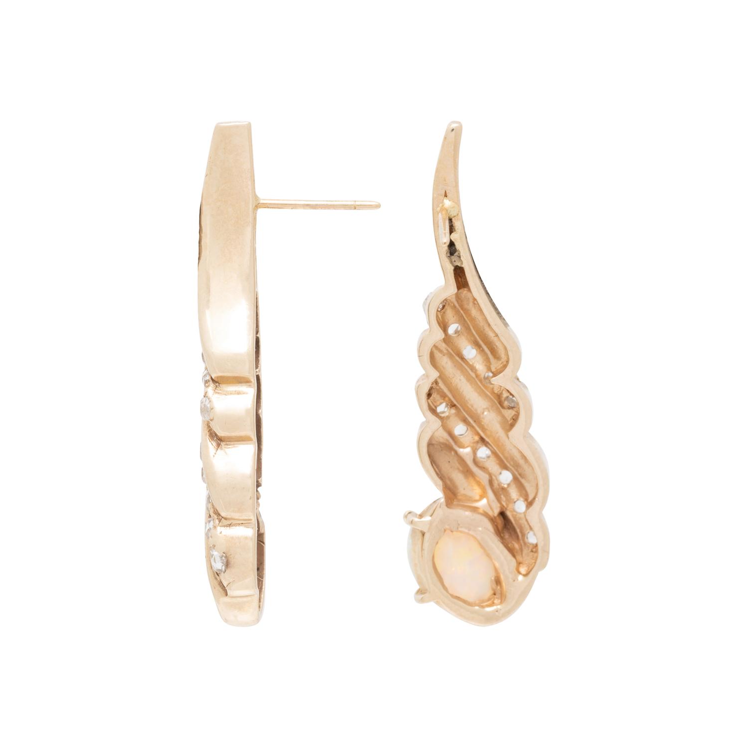 YELLOW GOLD, DIAMOND, AND OPAL EARRINGS
