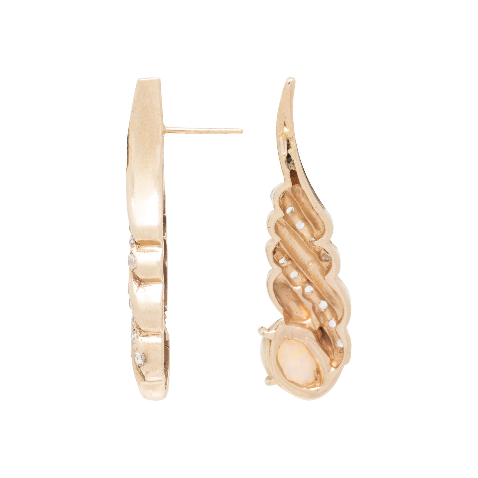 YELLOW GOLD, DIAMOND, AND OPAL EARRINGS