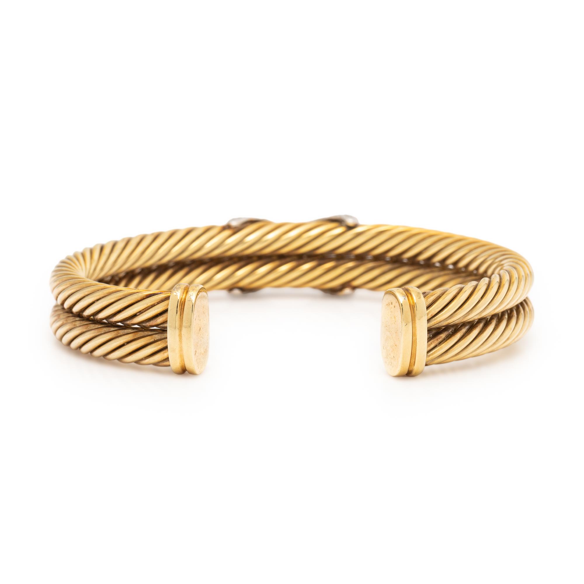 David Yurman, Yellow Gold and Diamond Cable Cuff Bracelet