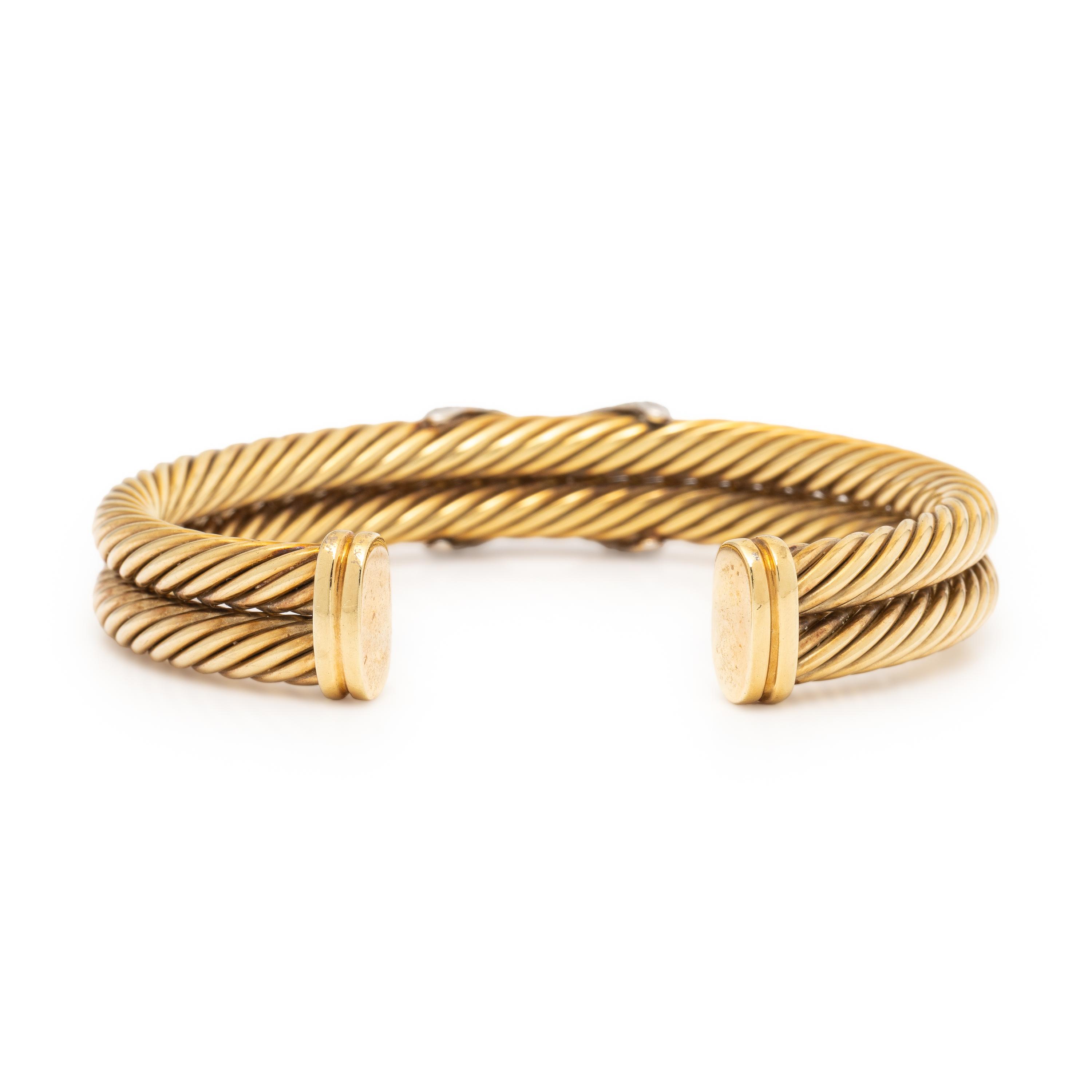 David Yurman, Yellow Gold and Diamond Cable Cuff Bracelet