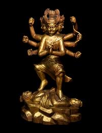A Chinese Gilt Lacquered Wood Figure of a Deity