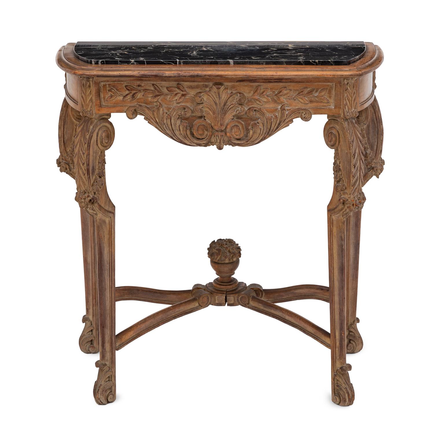 A Rococo Style Carved Walnut and Marble Console Table