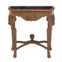 A Rococo Style Carved Walnut and Marble Console Table